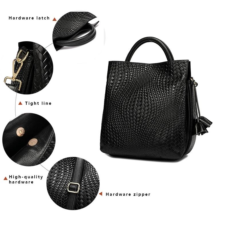 Sac à Main à Motif Tissé Noir pour Femme, Sacoche Décontractée, Polyvalente, Luxueuse, à la Mode