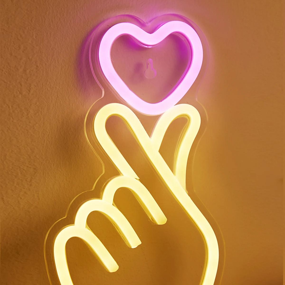 Chi-buy LED néon main + coeur USB alimenté enseignes au néon veilleuse 3D mur Art & salle de jeu cha
