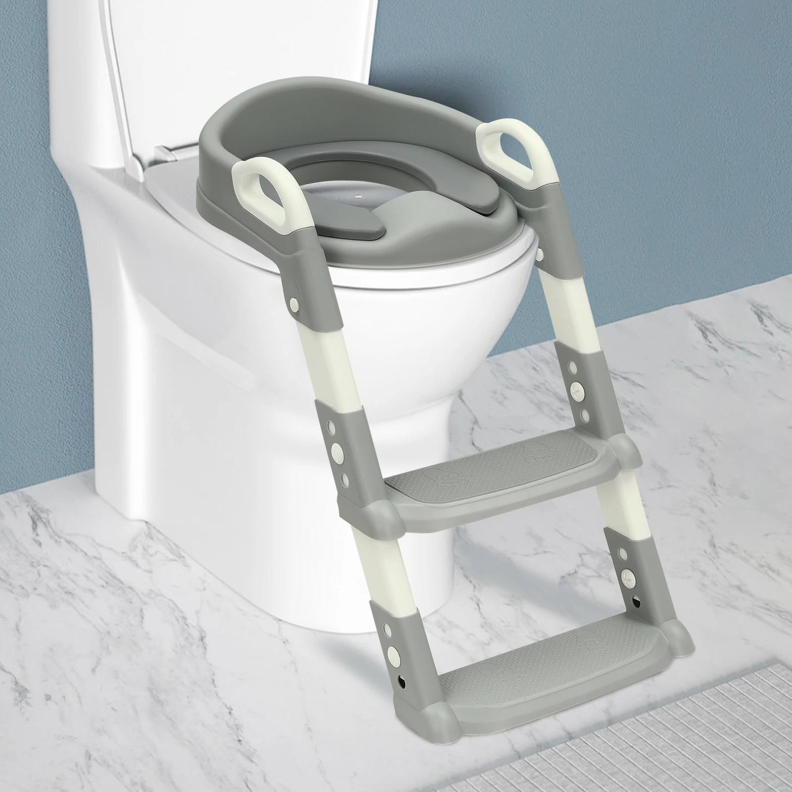 Siège de toilette pliable pour enfants de 2 à 7 ans, réglable en hauteur, avec coussin en PU amovibl