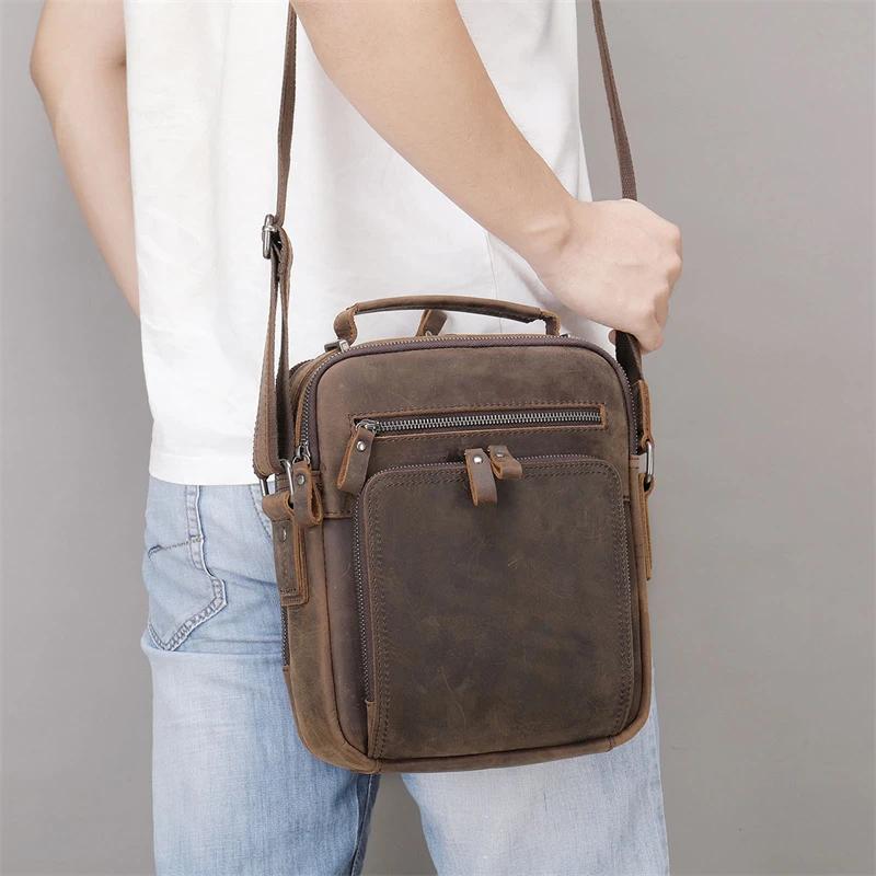 Luufan-Sac en cuir véritable pour homme, sac messager vintage, peau de cheval, double fermeture écla