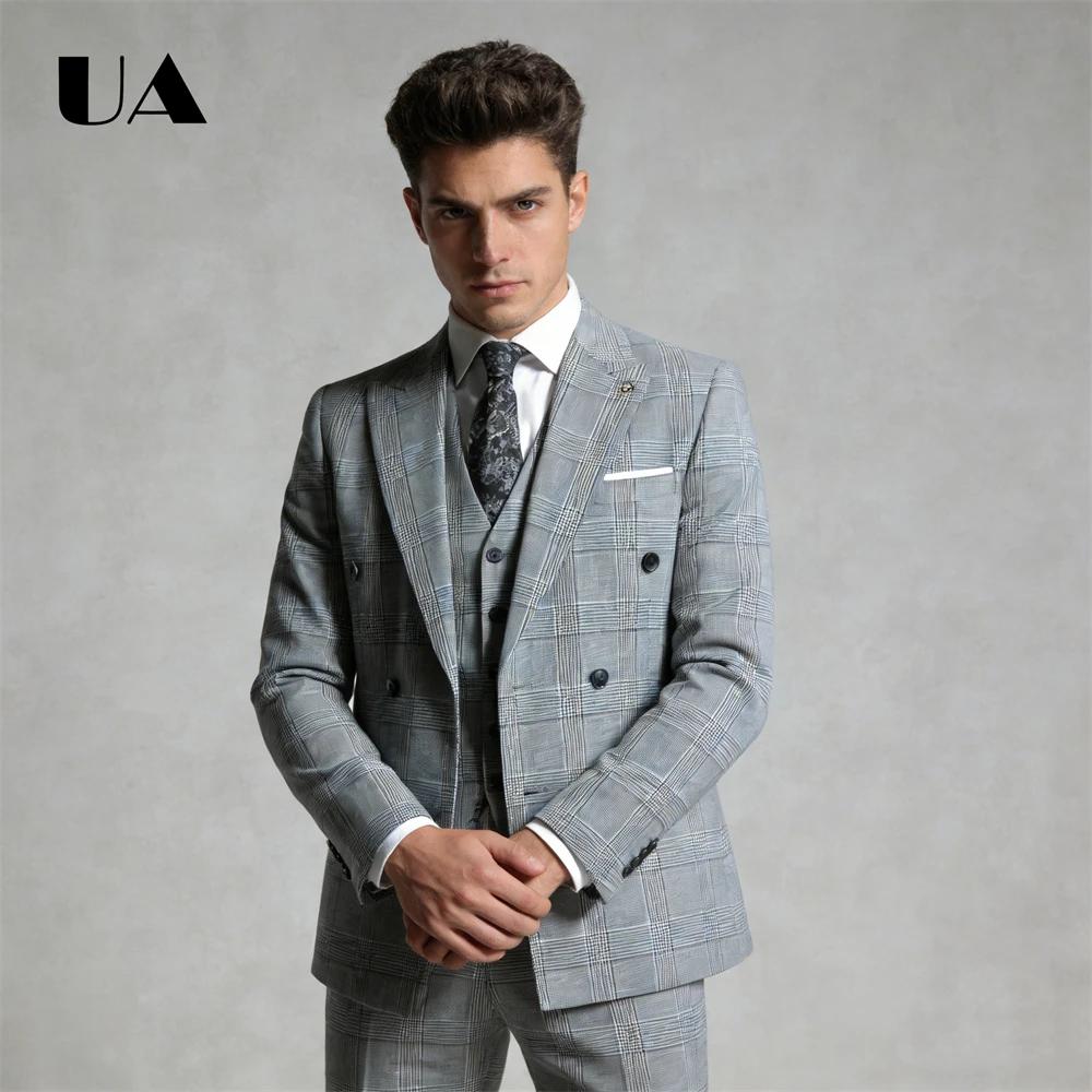 Ensemble de costume à carreaux d'affaires formel deux pièces veste pantalon XS-4XL dîner Banquet smo