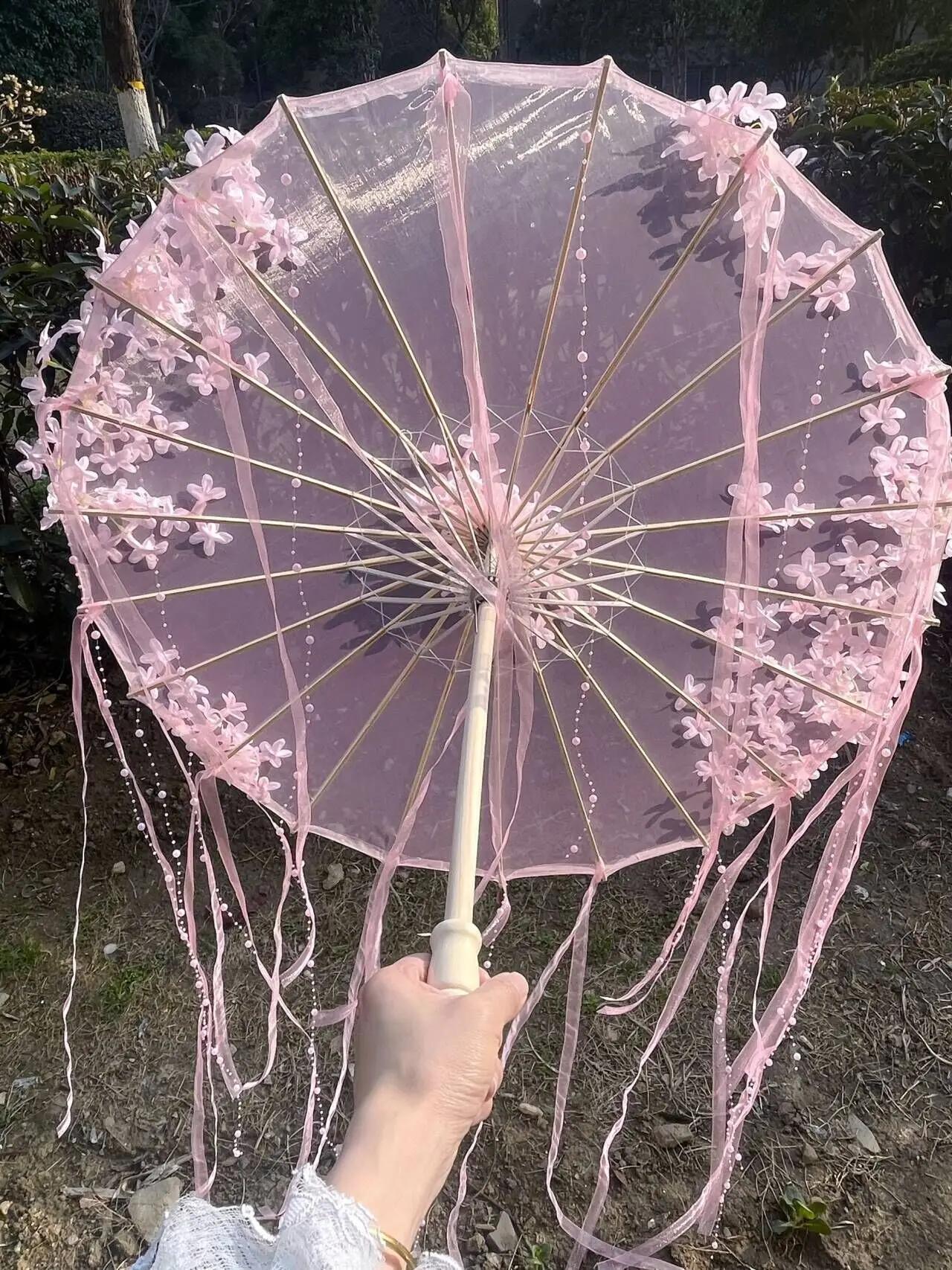 Parapluie décoratif à fleurs roses, Kimono Hanfu, accessoires de photographie de Cosplay, parapluie