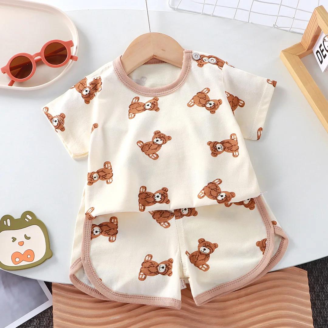 Ensemble d'été décontracté en coton pour enfants, vêtements pour bébés filles et garçons, T-shirt +