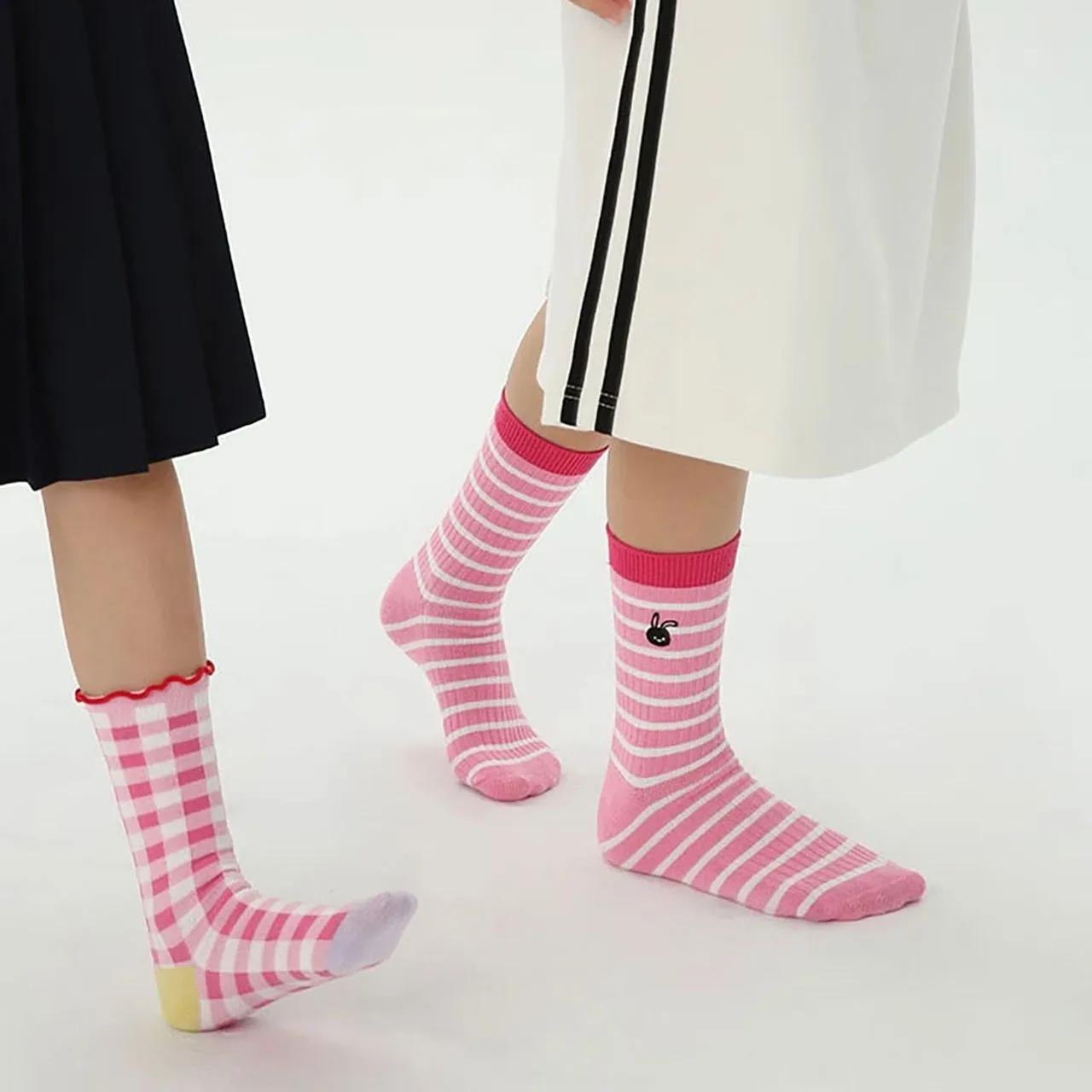 4 paires de chaussettes roses pour filles, chaussettes mi-tube en coton pour enfants, chaussettes co