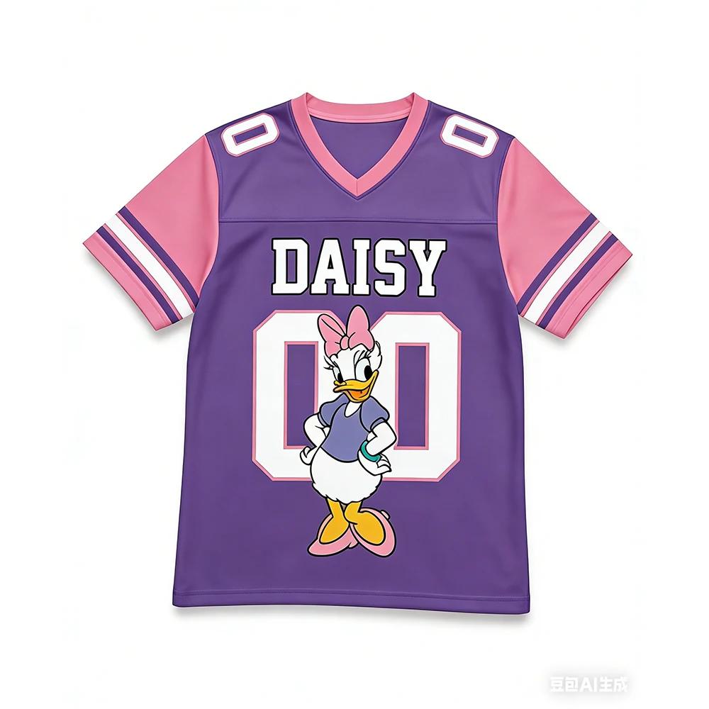 T-shirt de famille Disney pour hommes et femmes, vêtements de sport à col en v, amples, décontractés