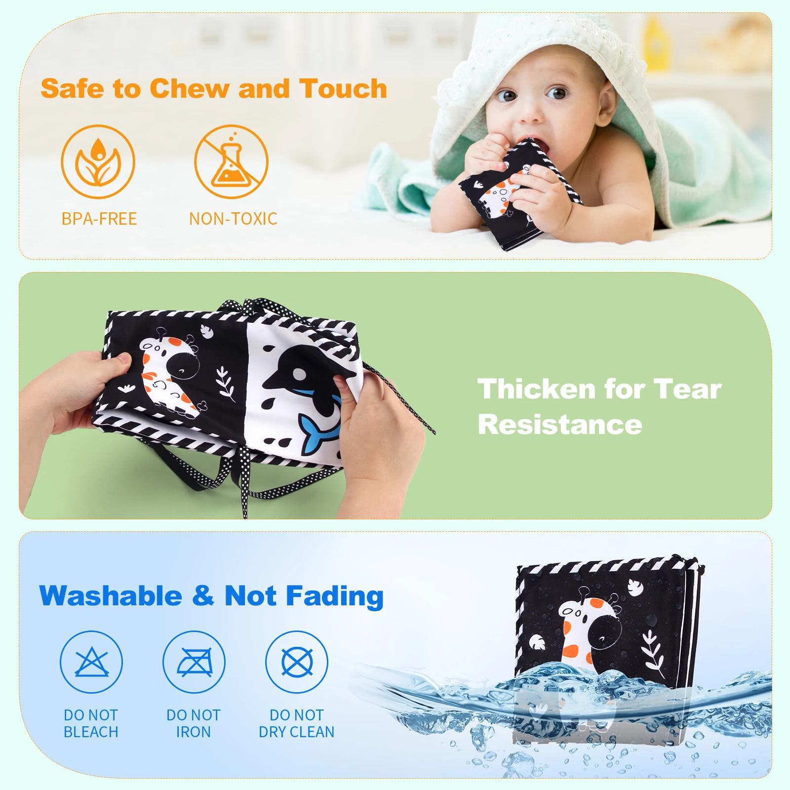 Livre en tissu pour bébé, jouets pour bébé à contraste élevé, jouets pour berceau pour nouveau-nés 0