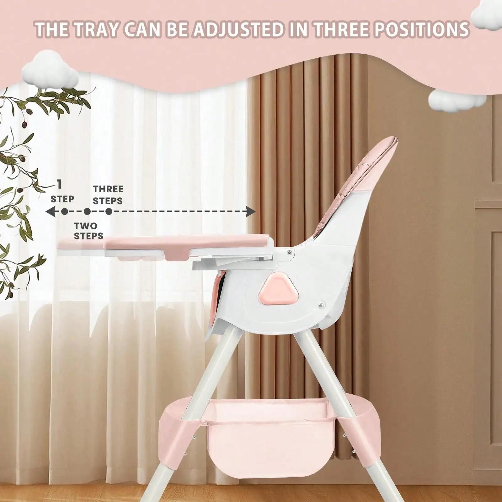 Chaise haute bébé 3 en 1 pliable et réglable - Plateau amovible et ceinture sécurité - Repose-pieds et roues