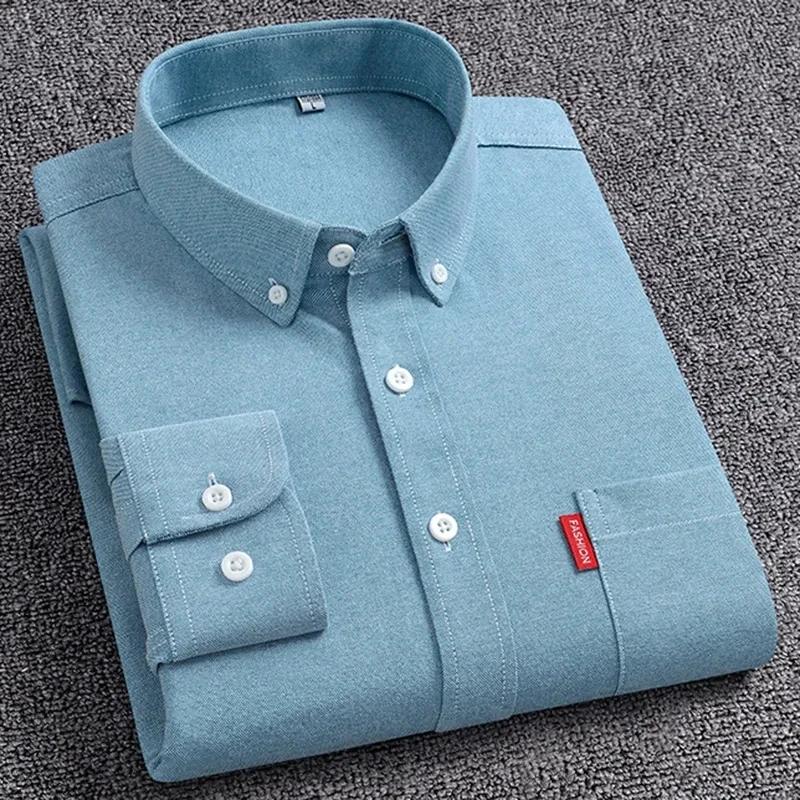 Chemises Oxford à manches longues pour hommes, 5XL, 100% coton, couleur unie, col rabattu, coupe rég