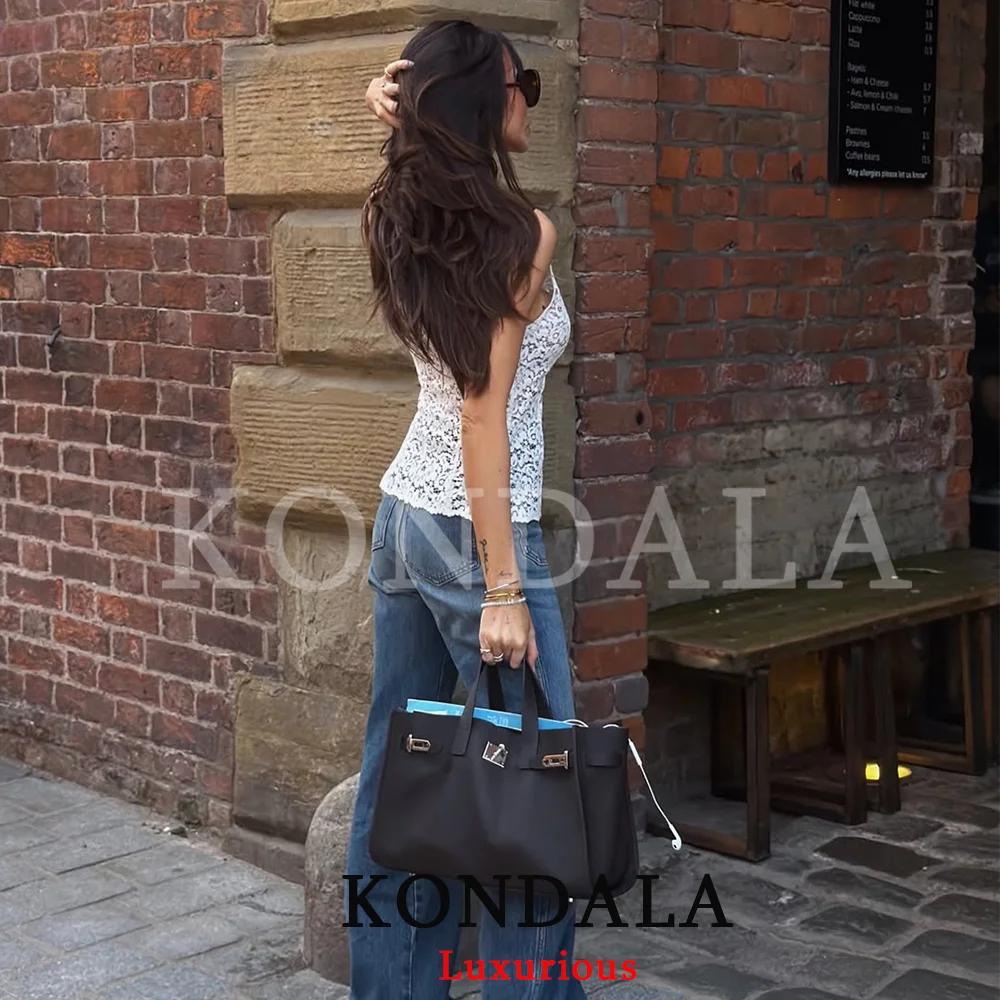 KONDALA Hauts sexy et chics en dentelle blanche avec nœud pour femme, col rond, sans manches, coupe