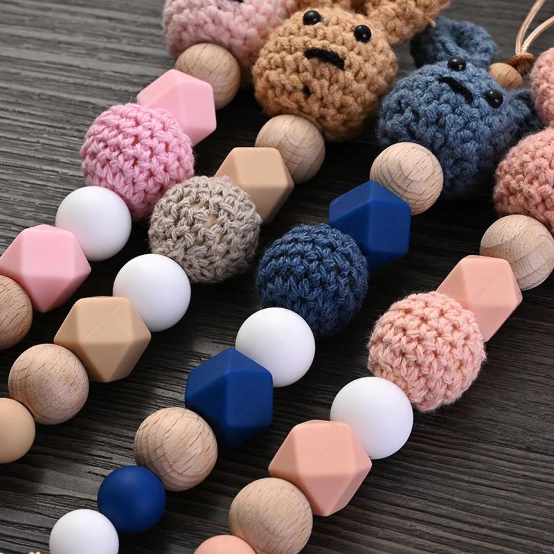 Clip de sucette en bois pour bébé, Crochet en bois, lapin, chaîne de sucette pour la dentition, joue
