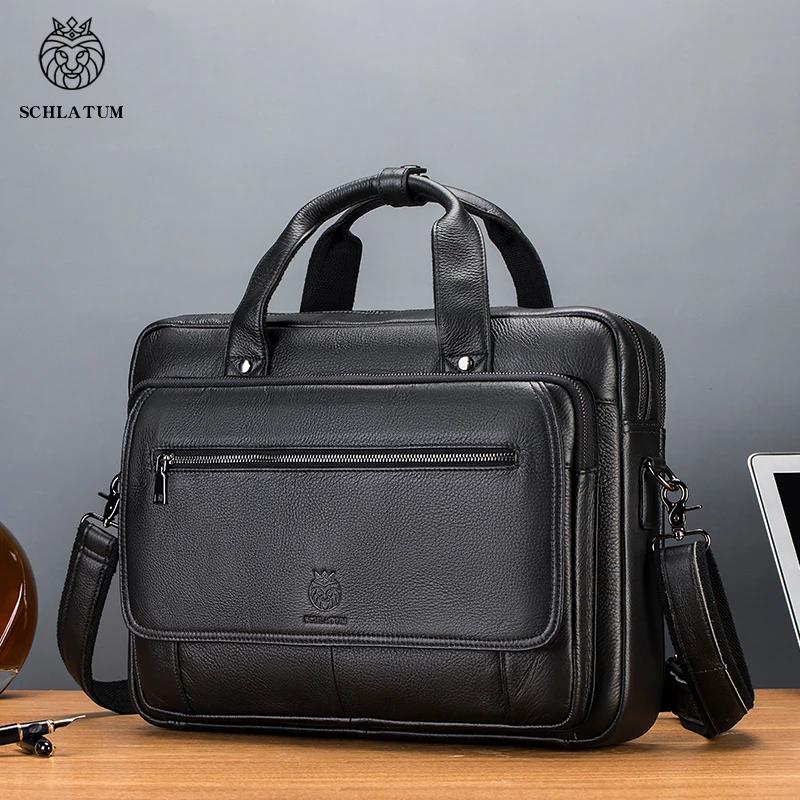 SCHLATUM porte-documents en cuir véritable dur pour hommes 16 pouces bureau affaires ordinateur sac