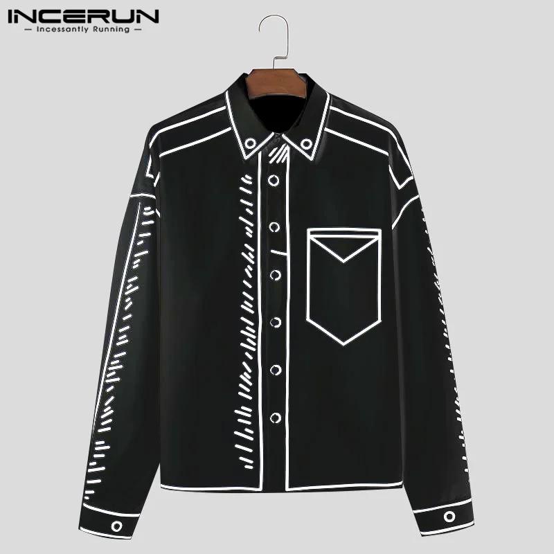 INCERUN beaux hommes hauts 2024 Manga dessin animé imprimé ligne chemise mode mâle Streetwear offre