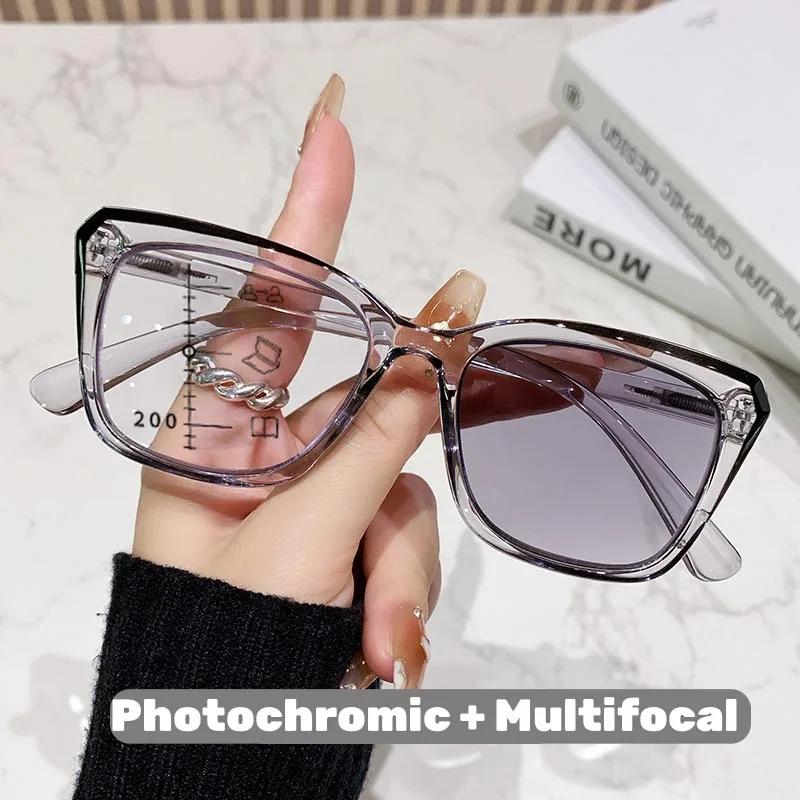Lunettes de lecture multifocales photochromiques à monture transparente pour femmes et hommes, lunet