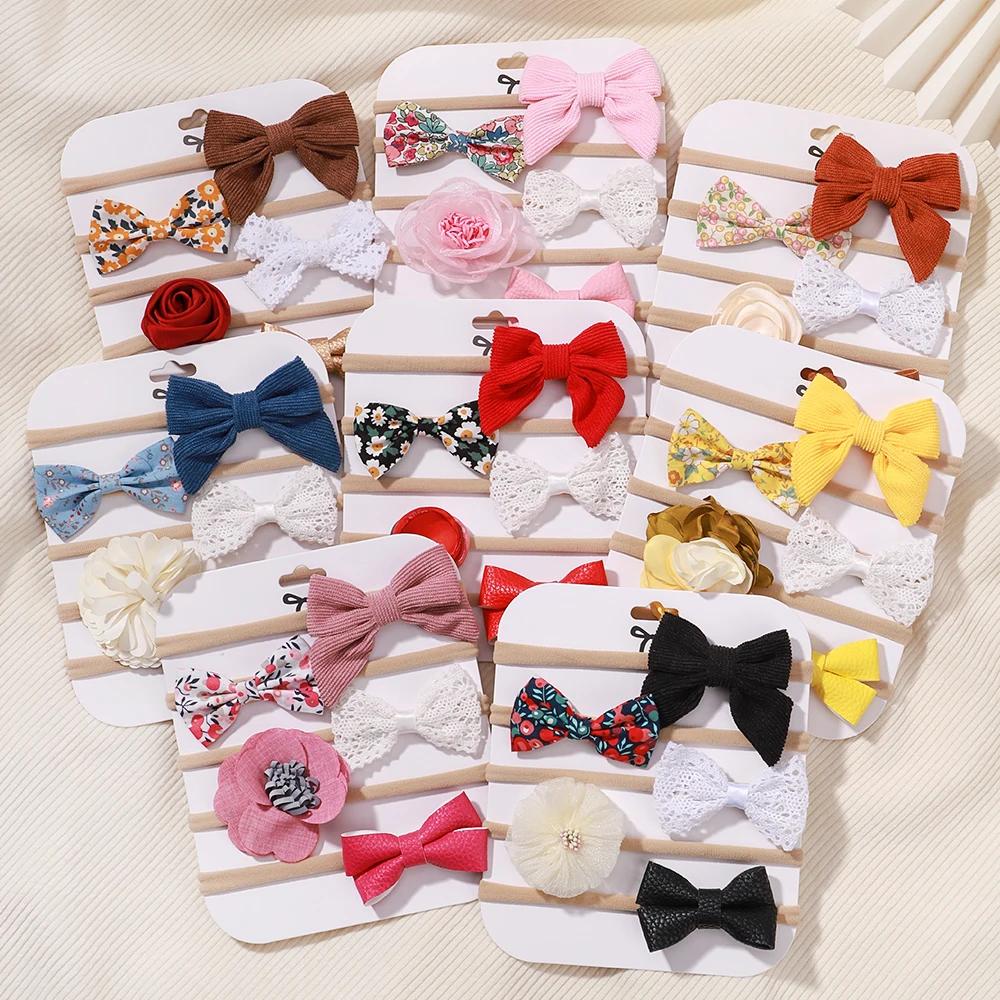 Bande de sauna en nylon élastique pour bébé, nœud en dentelle florale pour nouveau-né, bandes de che