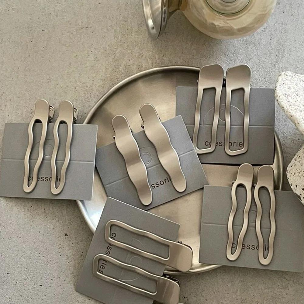 Pince à cheveux en métal argenté, 2 pièces, ligne ondulée, avec alliage creux géométrique, pinces à