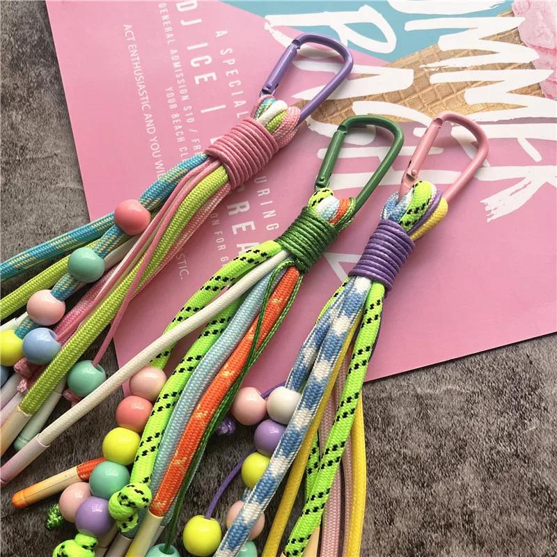 Porte-clés coloré avec perles, breloques pour sacs, tressé, pour voiture ou téléphone, petit et frai