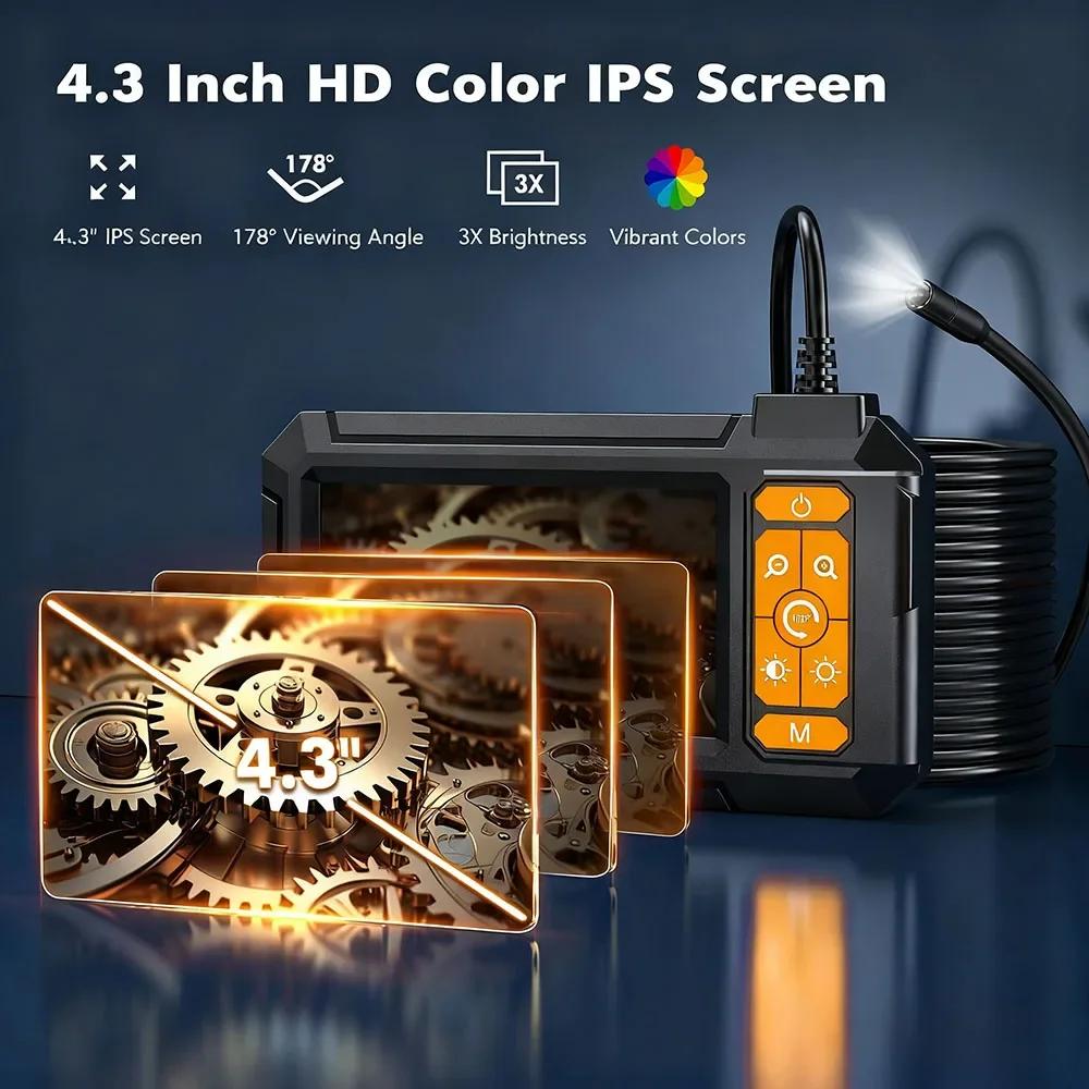 Caméra endoscopique industrielle, écran IPS de 4.3 pouces, 8mm HD1080P IP67, étanche, 8 lumières LED
