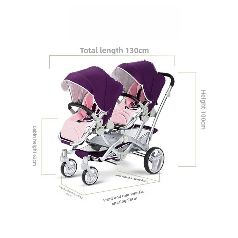 Poussette Double pour bébé, landau haut, légère, pliable, inclinable, sièges assis et s'allonger, sy