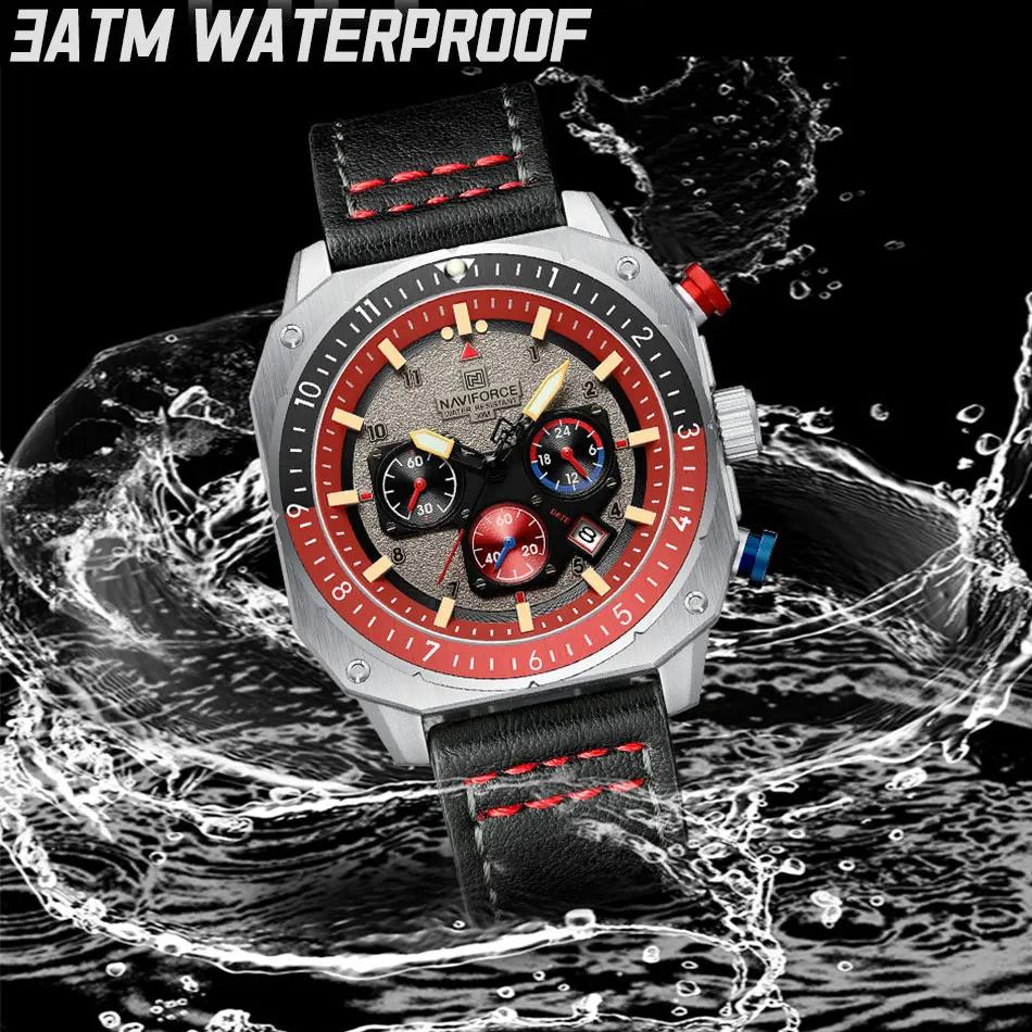 NAVIFORCE sport multifonction étanche montres pour hommes mode cuir marque de luxe Quartz analogique