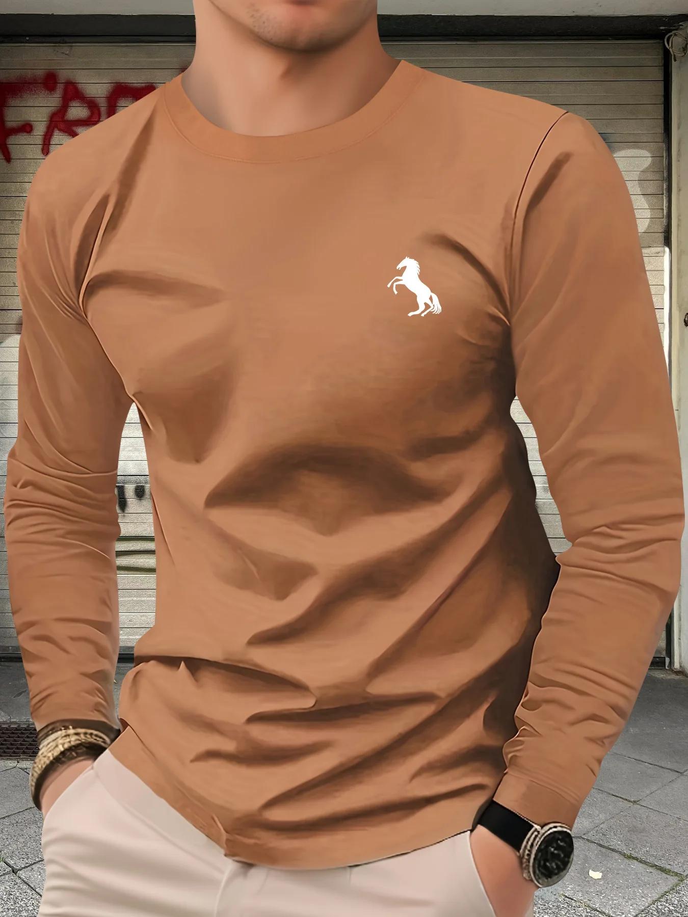 T-shirt à manches longues pour hommes, 100% pur coton, ample et confortable, décontracté, tendance,