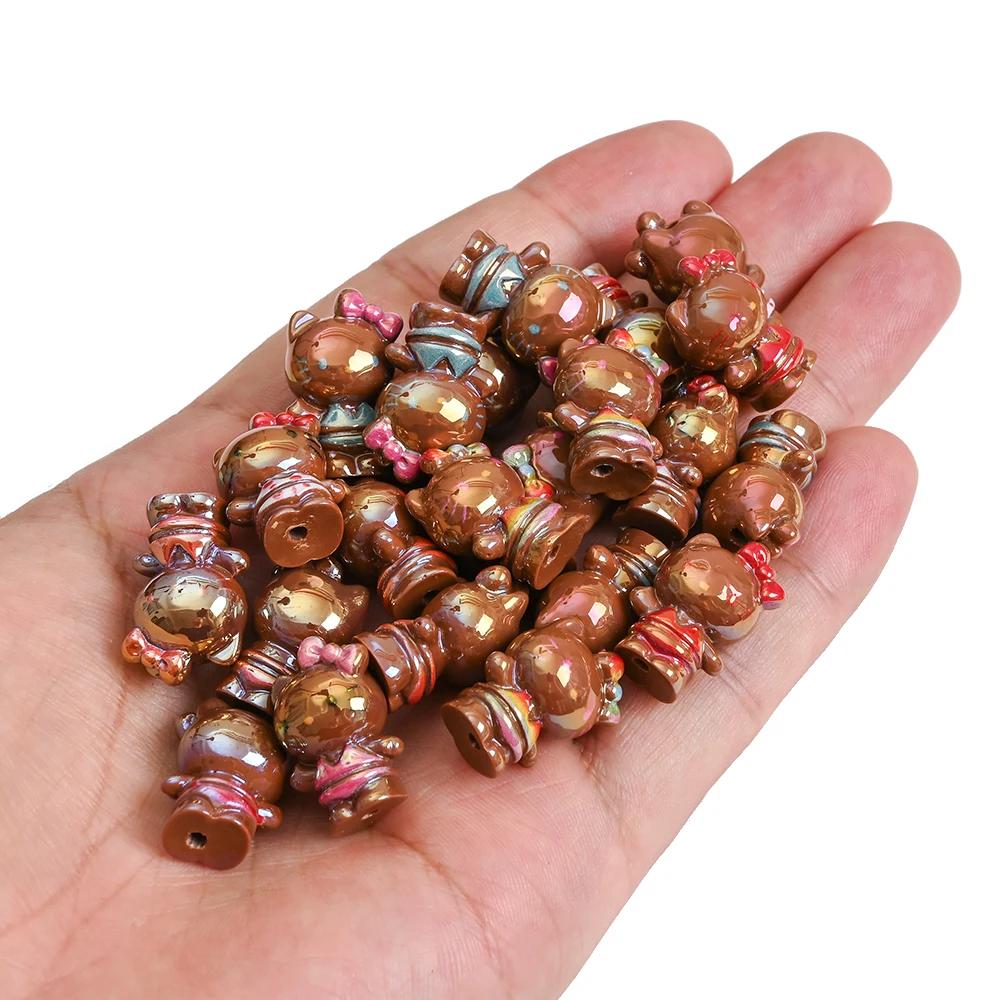 10 pièces marron Sanrio Hello Kitty perles en résine bijoux perle d'intervalle en vrac pour bricolag