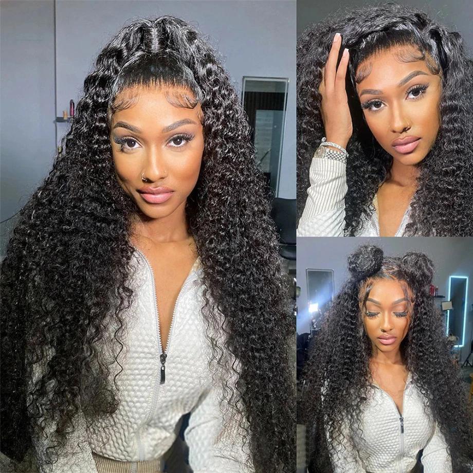 Perruque Lace Front Wig bouclée naturelle, cheveux humains, Deep Water Wave, HD, 13x4, 13x6, choix d