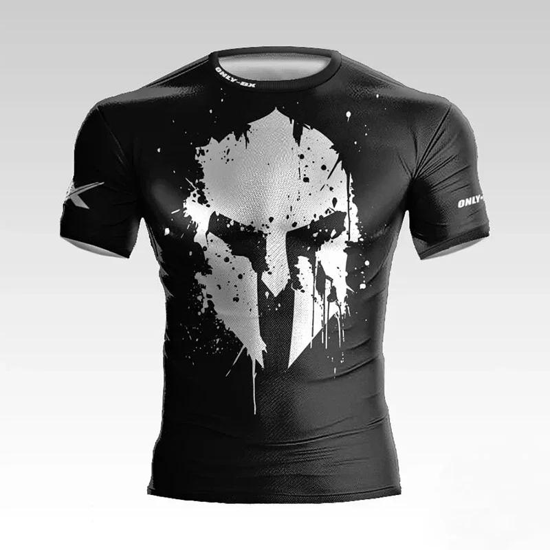 T-shirt pour hommes imprimé en 3D, nouveau style d'été, casque Spartan, pour la boxe et le fitness,