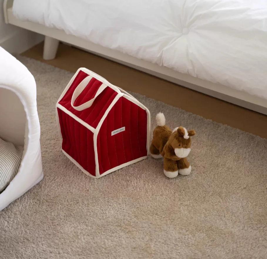 Sac de rangement en coton rouge de style maison pour couches, vêtements et jouets de bébé, panier de