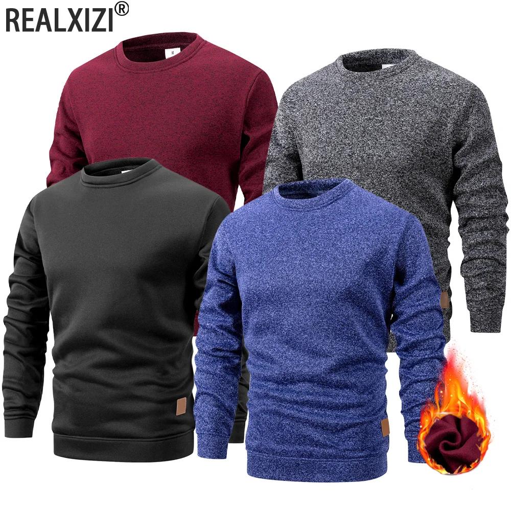 Pull en tricot à manches longues pour hommes, couleur unie, col rond, chaud, décontracté, ample, vêt
