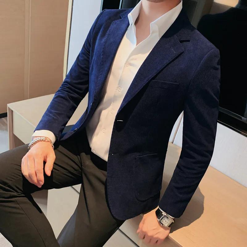 Veste en velours côtelé assortie pour hommes, petite veste trempée, mince, mode décontractée, beau,