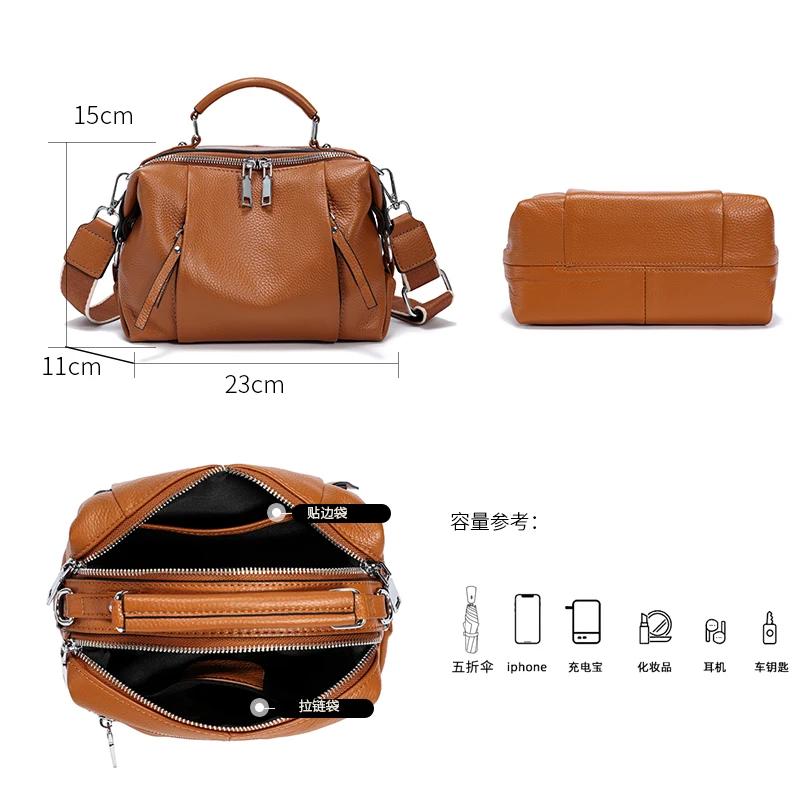 Sac à main en cuir de vachette véritable pour femme, sac à bandoulière monochrome pour femme, sac à