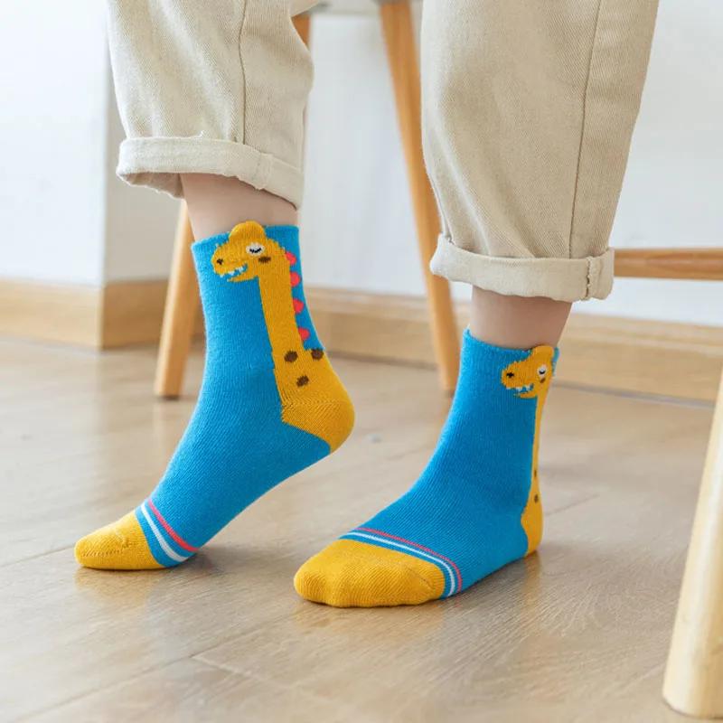 5 paires de chaussettes pour enfants, motif de dinosaure de dessin animé, chaussettes confortables p