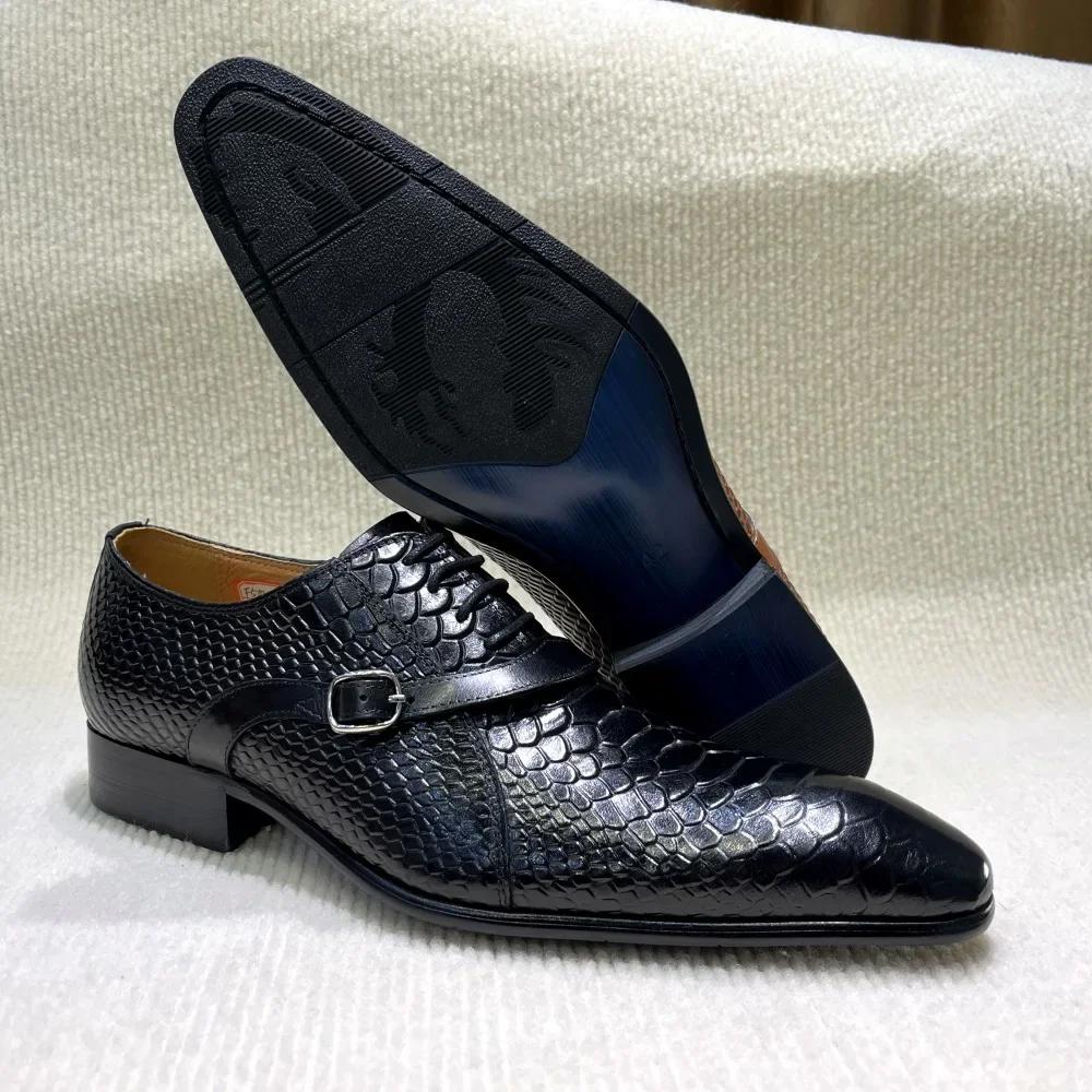 Chaussures habillées en cuir véritable pour hommes, faites à la main, Style italien, bout pointu, mo