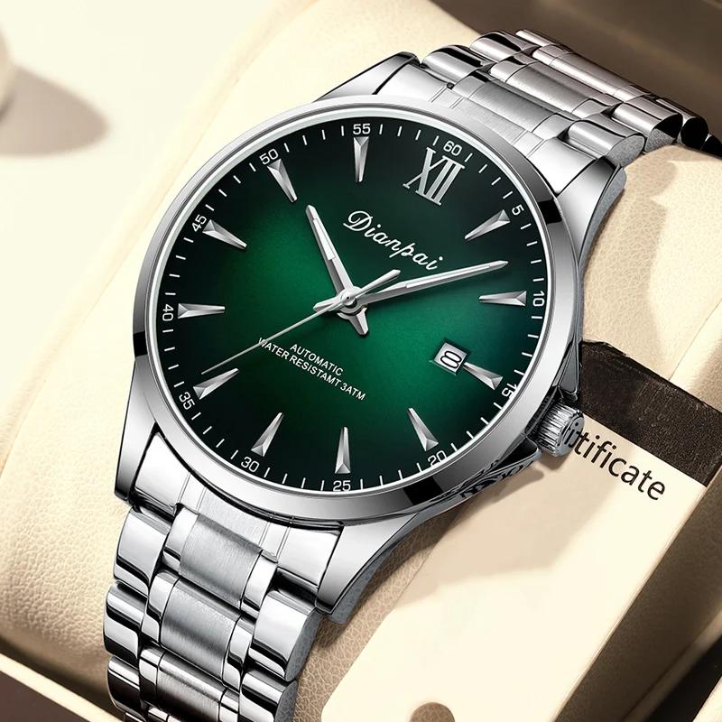 Dianpai montre mécanique entièrement automatique pour hommes d'affaires Simple calendrier en acier i
