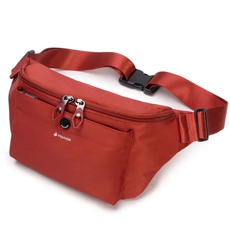 Fouvor – sac de taille rouge en Nylon, sangle réglable, Double fermeture éclair, poche avant, sacs b