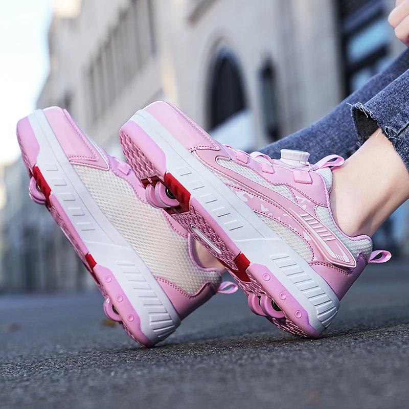 Chaussures de marche en maille respirante pour filles, patins à roulettes avec boucle expresse, pati