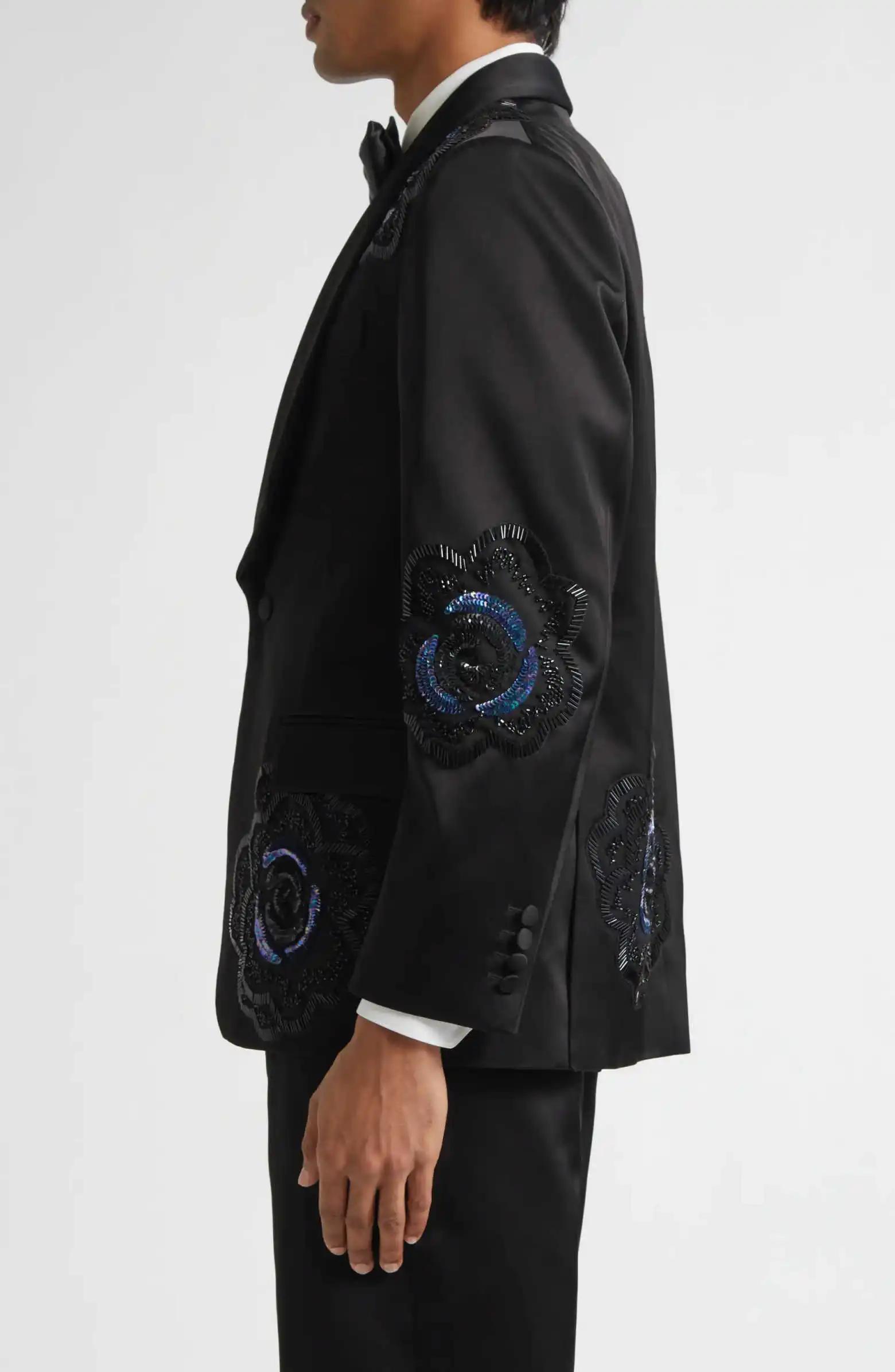 Costume de Mariage Tendance pour Marié, Smoking à Revers Châle Perlé, Simple Boutonnage, 2 Pièces (V