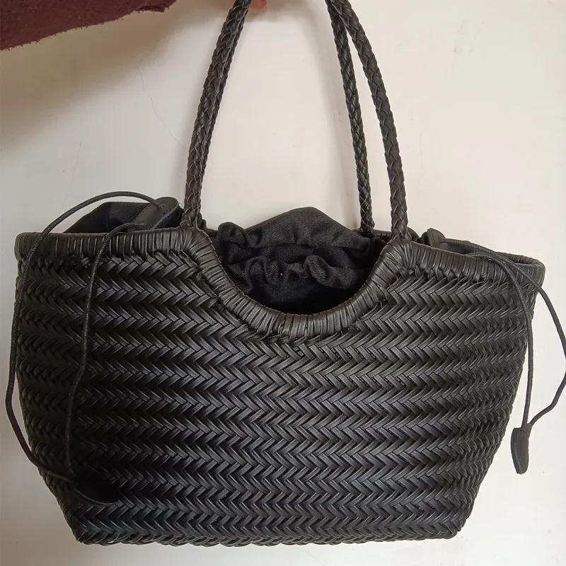 Sacs à main en cuir véritable pour femmes, sac à provisions décontracté tissé de luxe, panier vintag