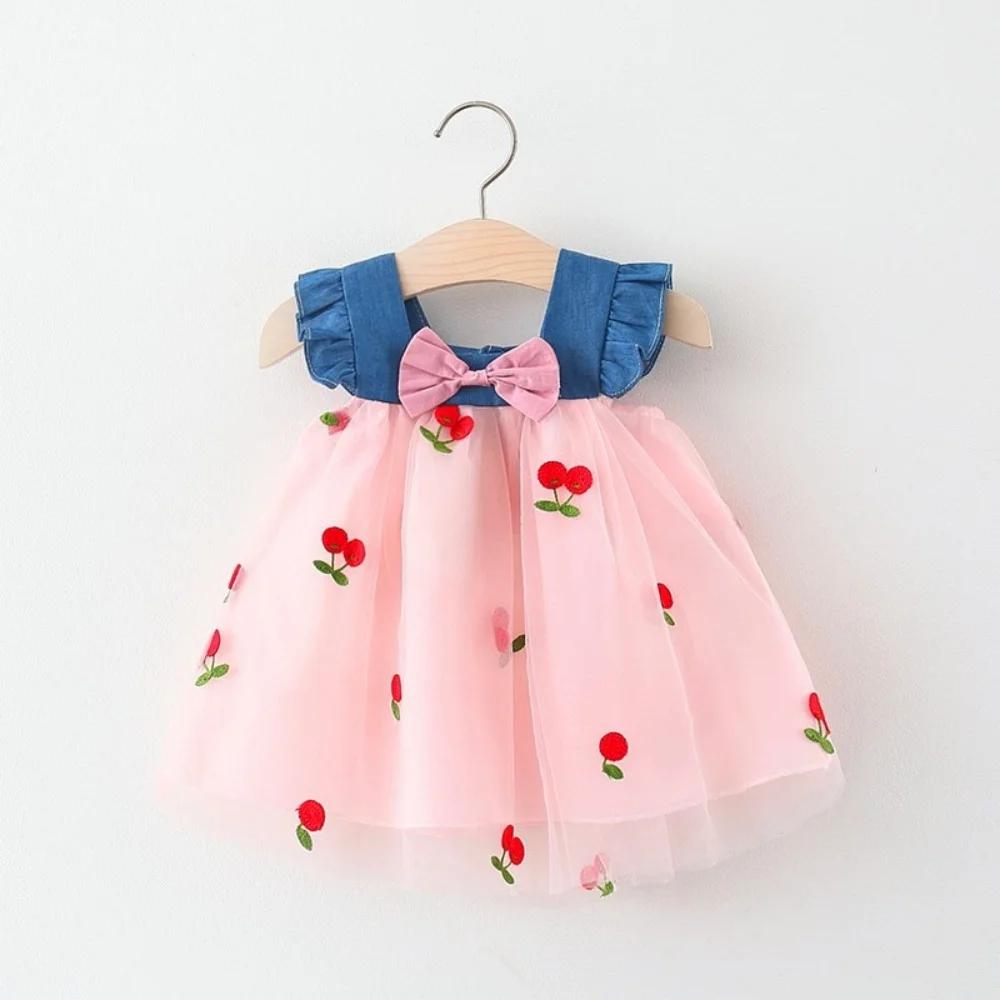 Robe d'été pour bébé fille, robe en maille cerise, robe de plage mignonne pour bébé fille, vêtements