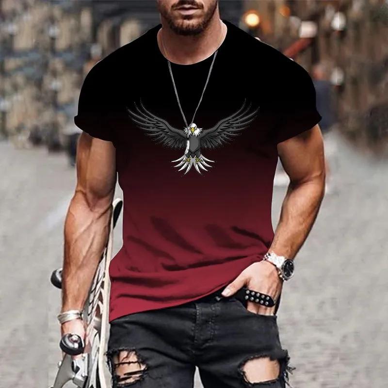 Homme dégradé aigle 3D imprimé T-shirt été loisirs de plein air sports séchage rapide à manches cour