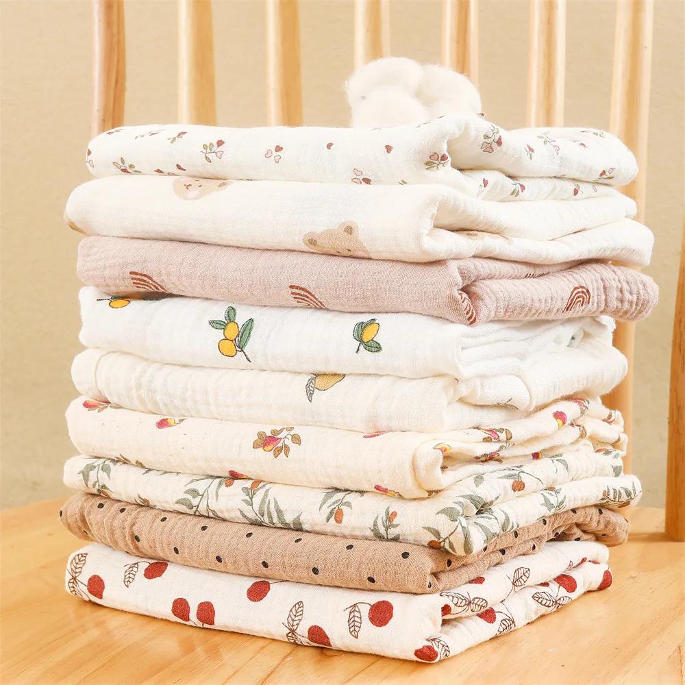 Couverture d'emmaillotage en coton pour bébé, imprimé Floral, couche en mousseline, tissu froissé po