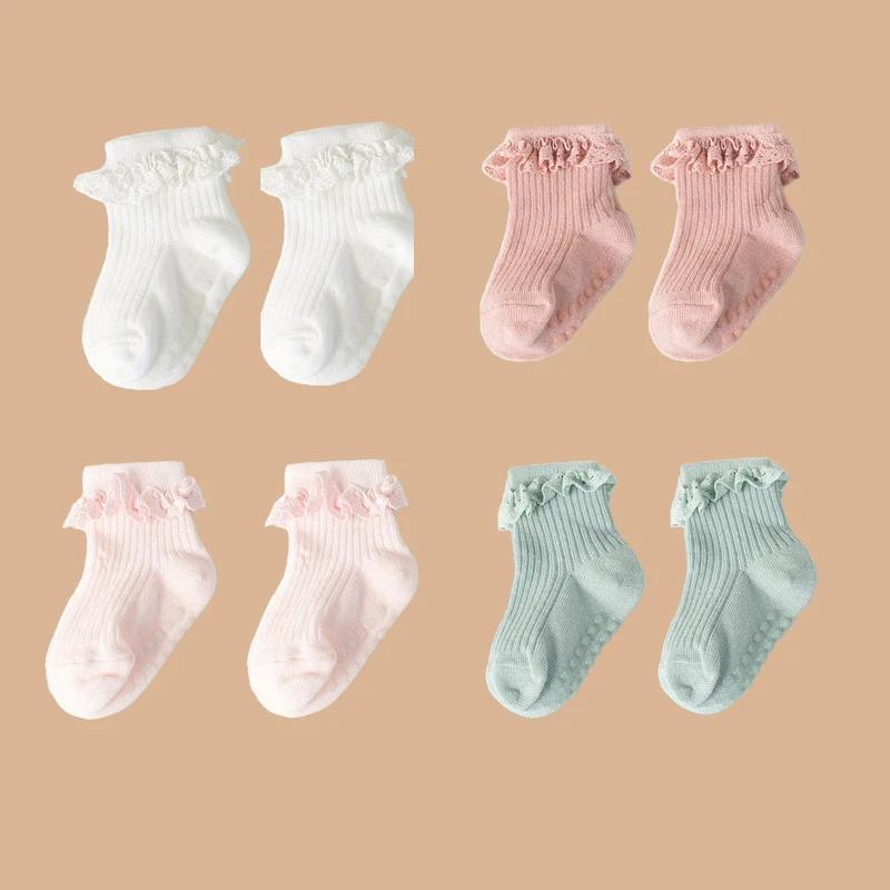 Lot de 2 paires de chaussettes en dentelle de couleur unie pour bébé fille de 0 à 6 mois, accessoire