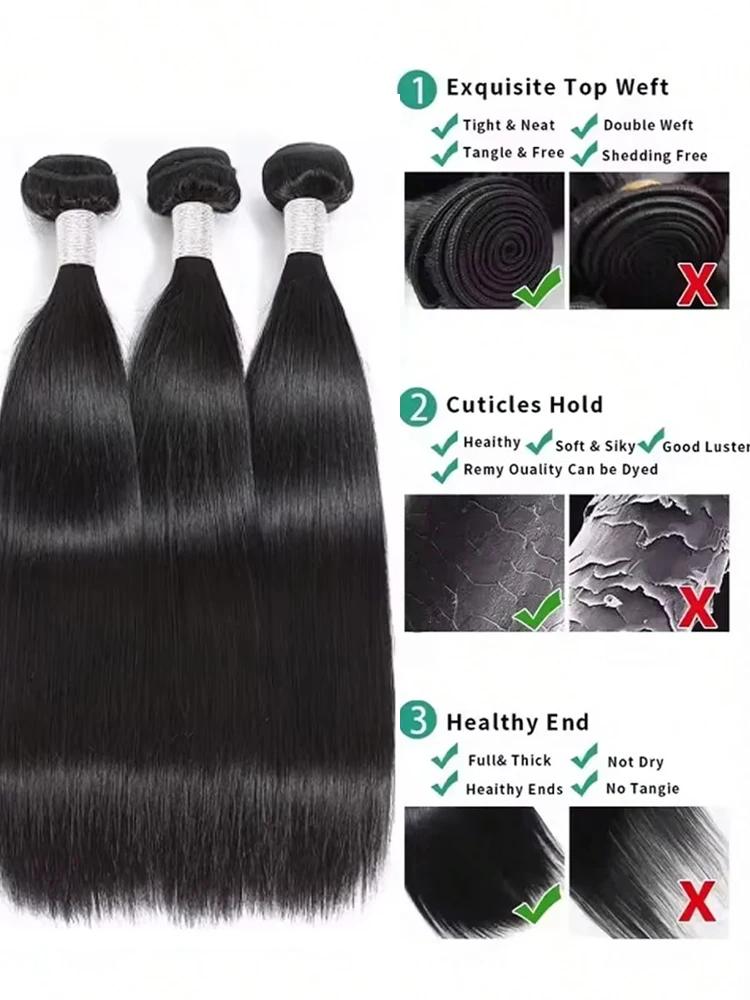 Extensions de Cheveux Humains Naturels Raides Comme des Baguettes, 36-40 Pouces, Cheveux Bruts, Lots