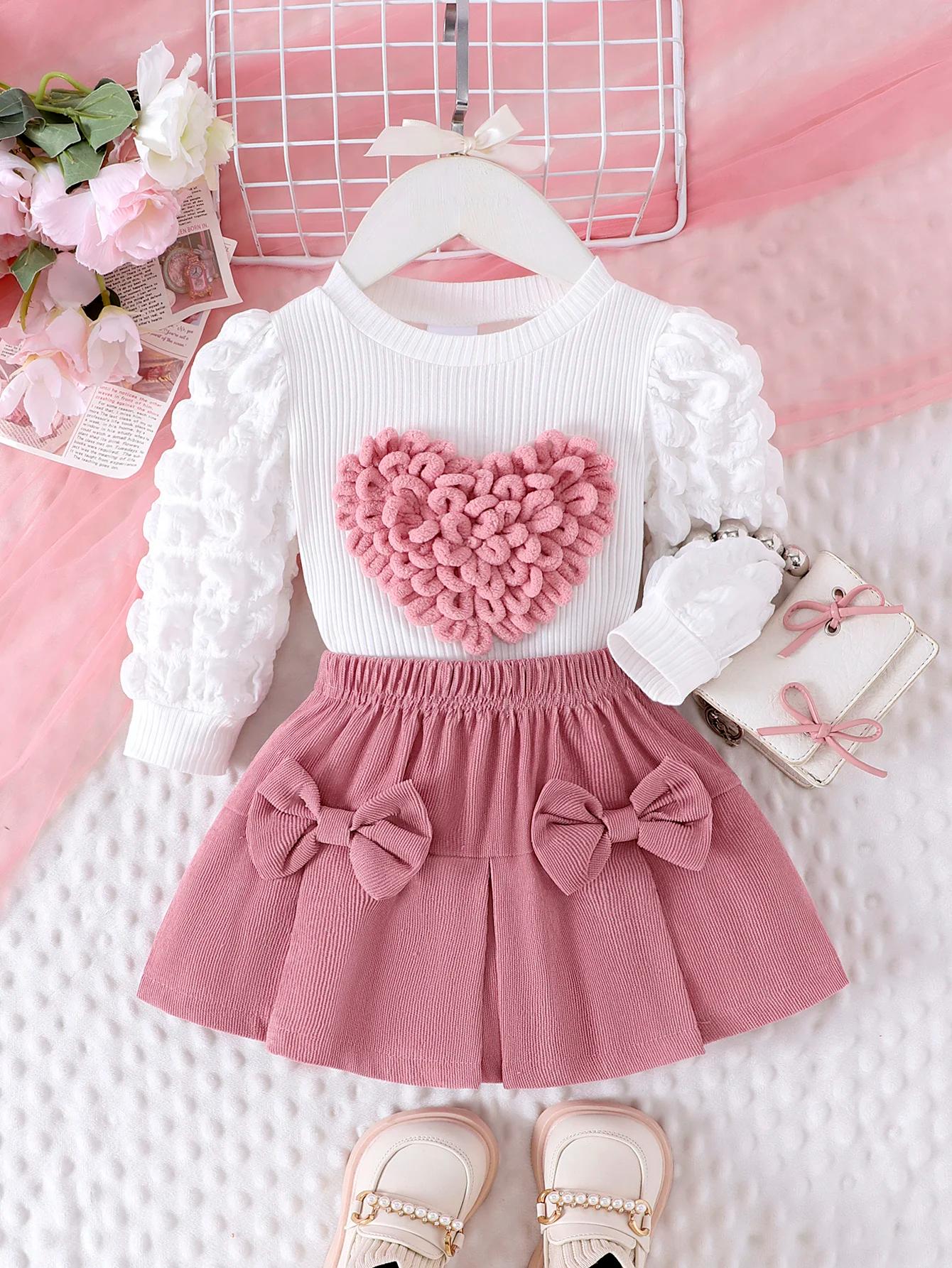 Ensemble 2 pièces d'hiver pour filles de 0 à 3 ans, manches à bulles confortables, douces et mignonn