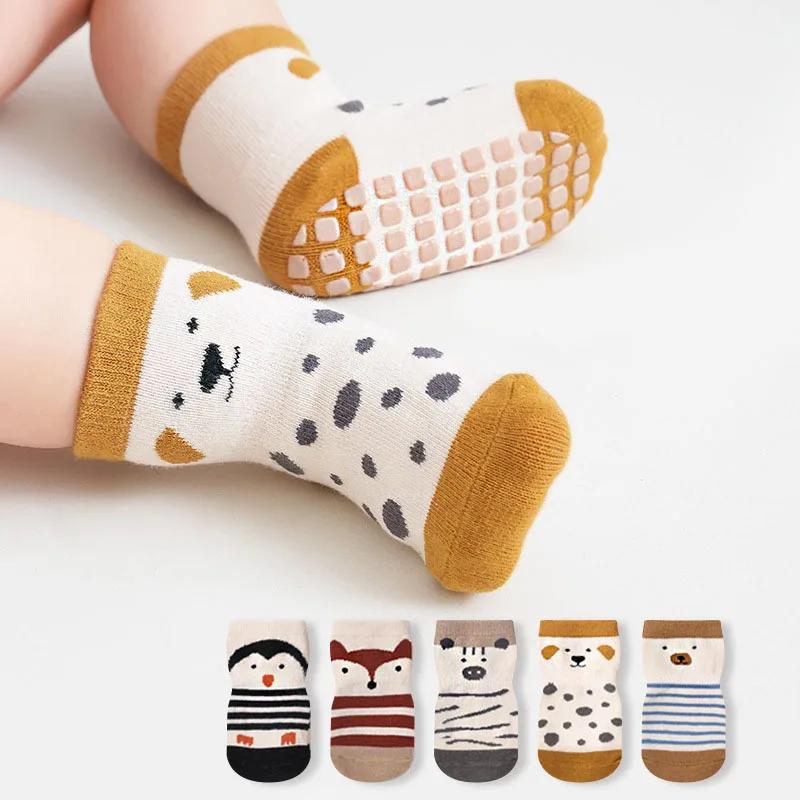 5 paires de chaussettes antidérapantes pour enfants, motif de dessin animé mignon, chaussettes de so