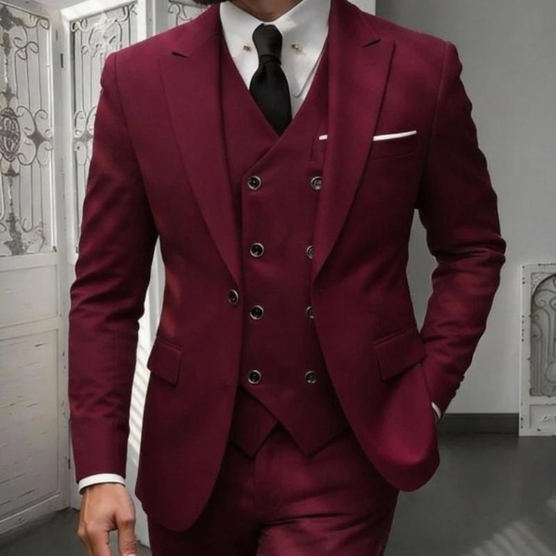 Ensemble de costume classique 3 pièces pour homme - Blazer ajusté à revers crantés avec gilet et pan