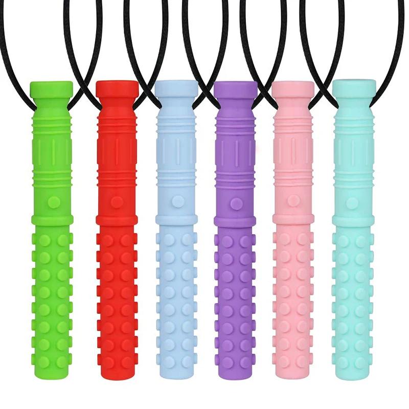 Collier à mâcher en silicone sensoriel pour bébé - 6 anneaux de dentition - Outil oral pour autisme et TDAH
