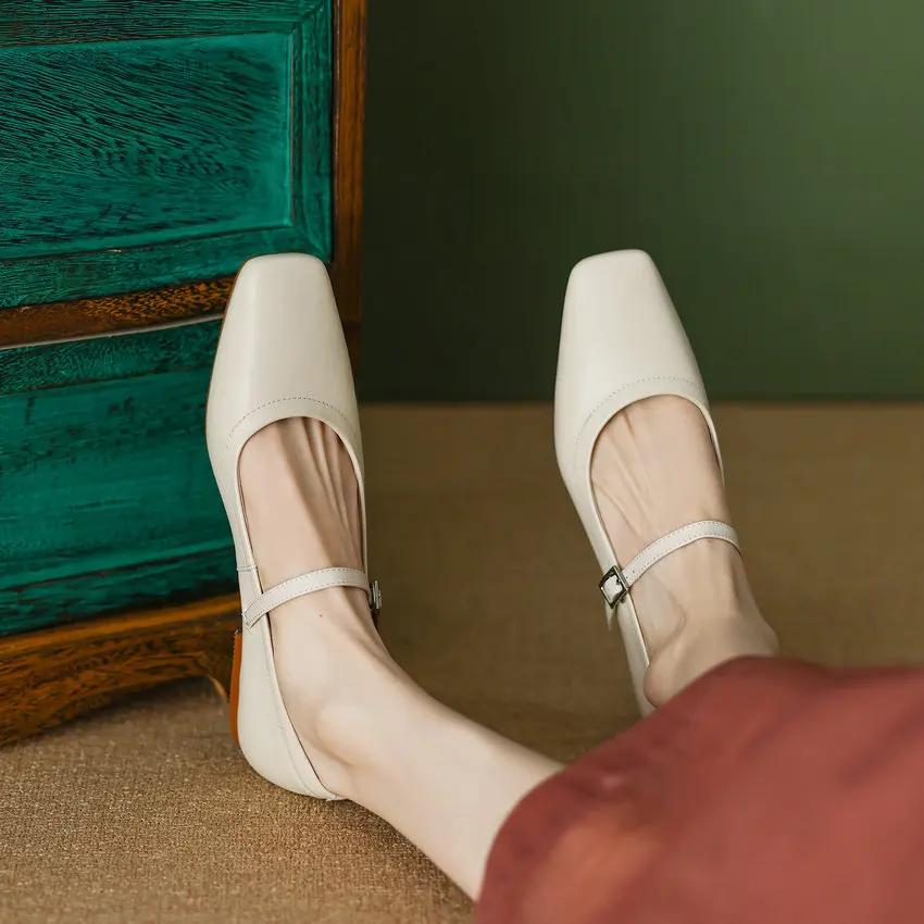 Call TAA-Chaussures Plates en Cuir group pour Femme, Mary Gasoline, Haute Qualité, Boucles Carrées,