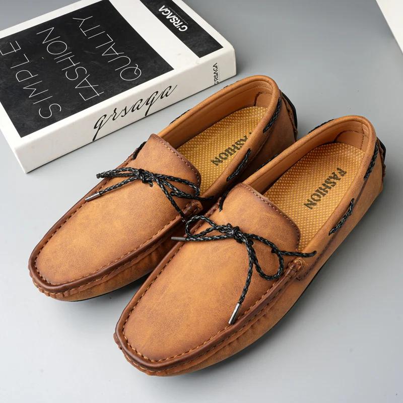 Mocassins respirants en cuir véritable pour hommes, chaussures décontractées à enfiler, mocassins no