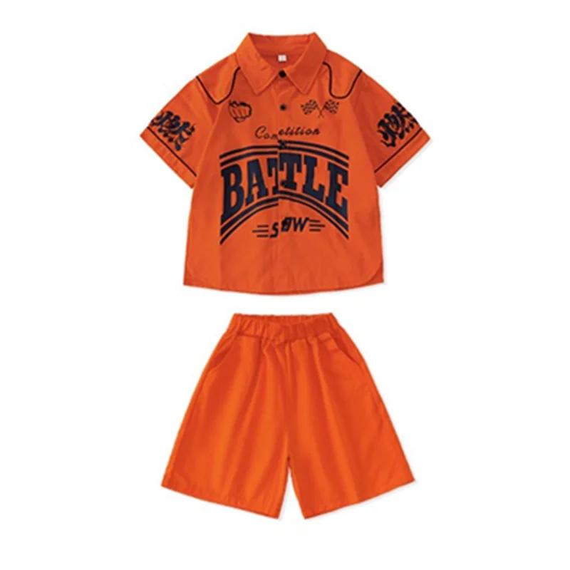 Chemise orange à manches courtes pour garçons et filles, ensembles de vêtements Hip Hop, shorts de d